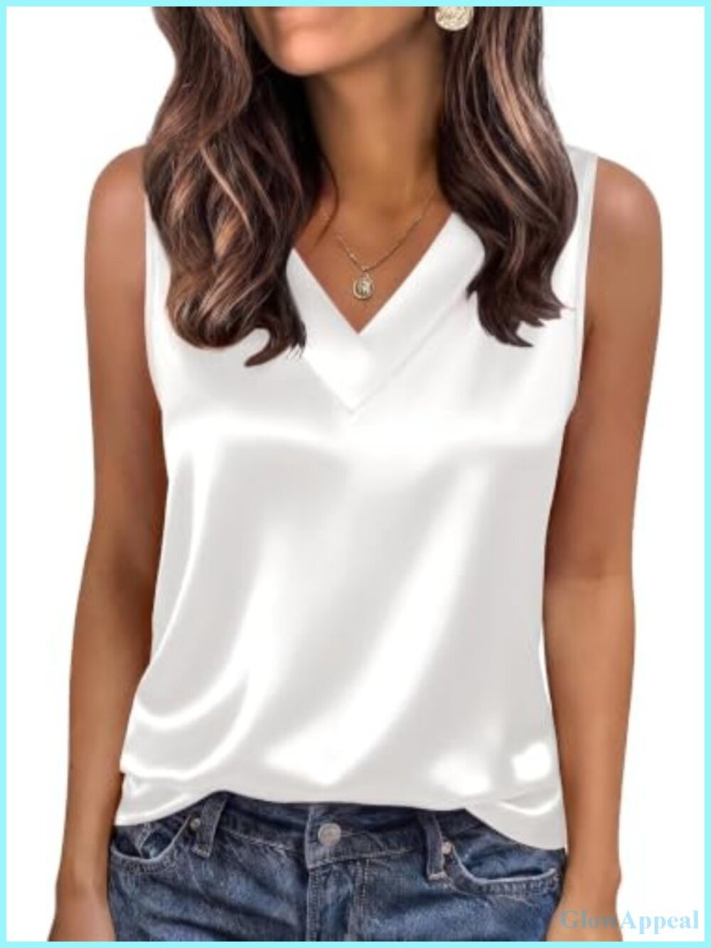 Silk Satin Tank Top for Women V-Neck Sleeveless Camisole Business Casual Blouse